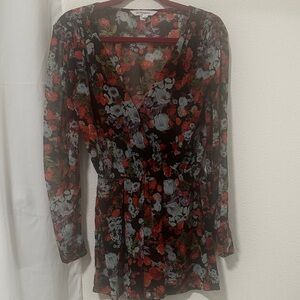 BCBGeneration V-Neck Floral Semi Sheer Long Sleeved Romper